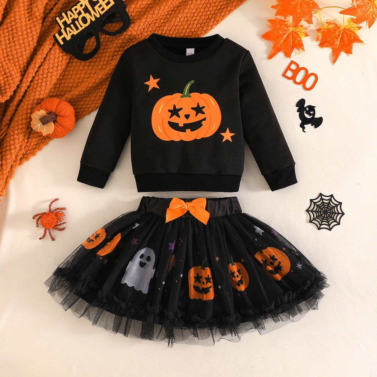 Pumpkin Hoodie Ghost Mesh Skirt Costume for Girls, costume photo 7