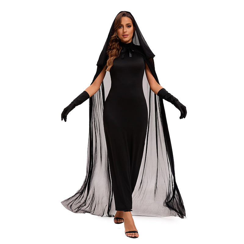 Vampire Witch Costume for Women, front view on a white background