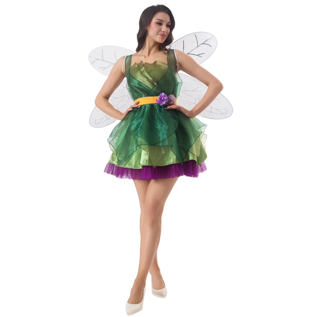 Halloween Wizard of  Adult Green Elf Cosplay Fairy Princess Dress Stage Performance Costume
