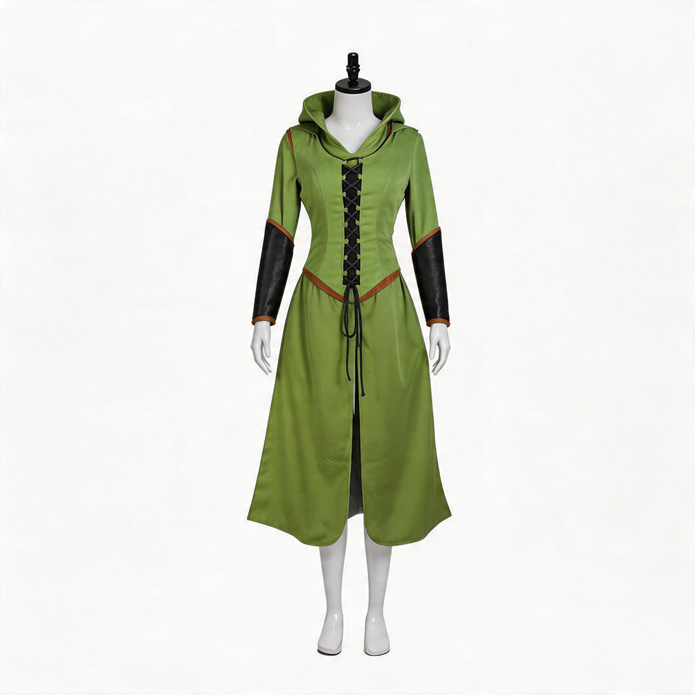 Forest Elf Warrior Costume for Women, front view on a white background