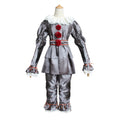 Luxury Silver Horror Clown Costume for Adults, product photo 2 on a white background
