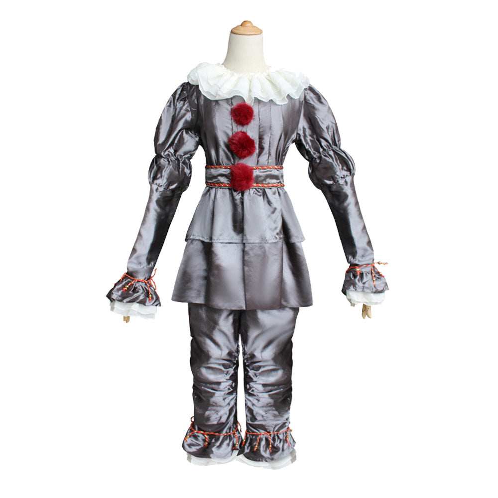 Luxury Silver Horror Clown Costume for Adults, product photo 2 on a white background