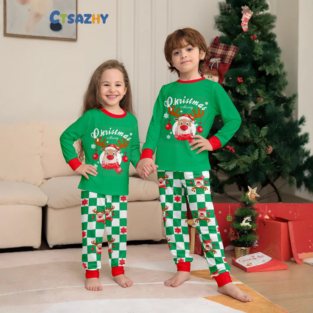 Christmas Deer Letter Plaid Matching Family Pajamas Sleepwear
