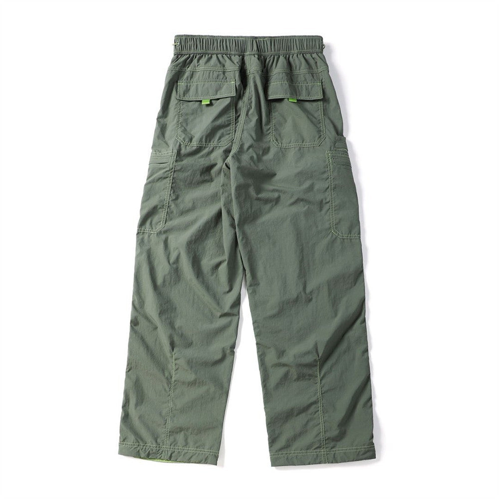 Streetwear Techwear Straight Leg Cargo Pants for Men with Pleated Design Contrast Stitching Multi-Pocket Casual Trousers