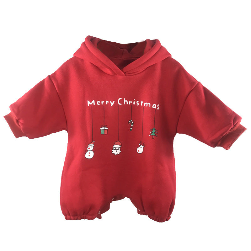 Christmas snowman fleece climbing suit with hoodie