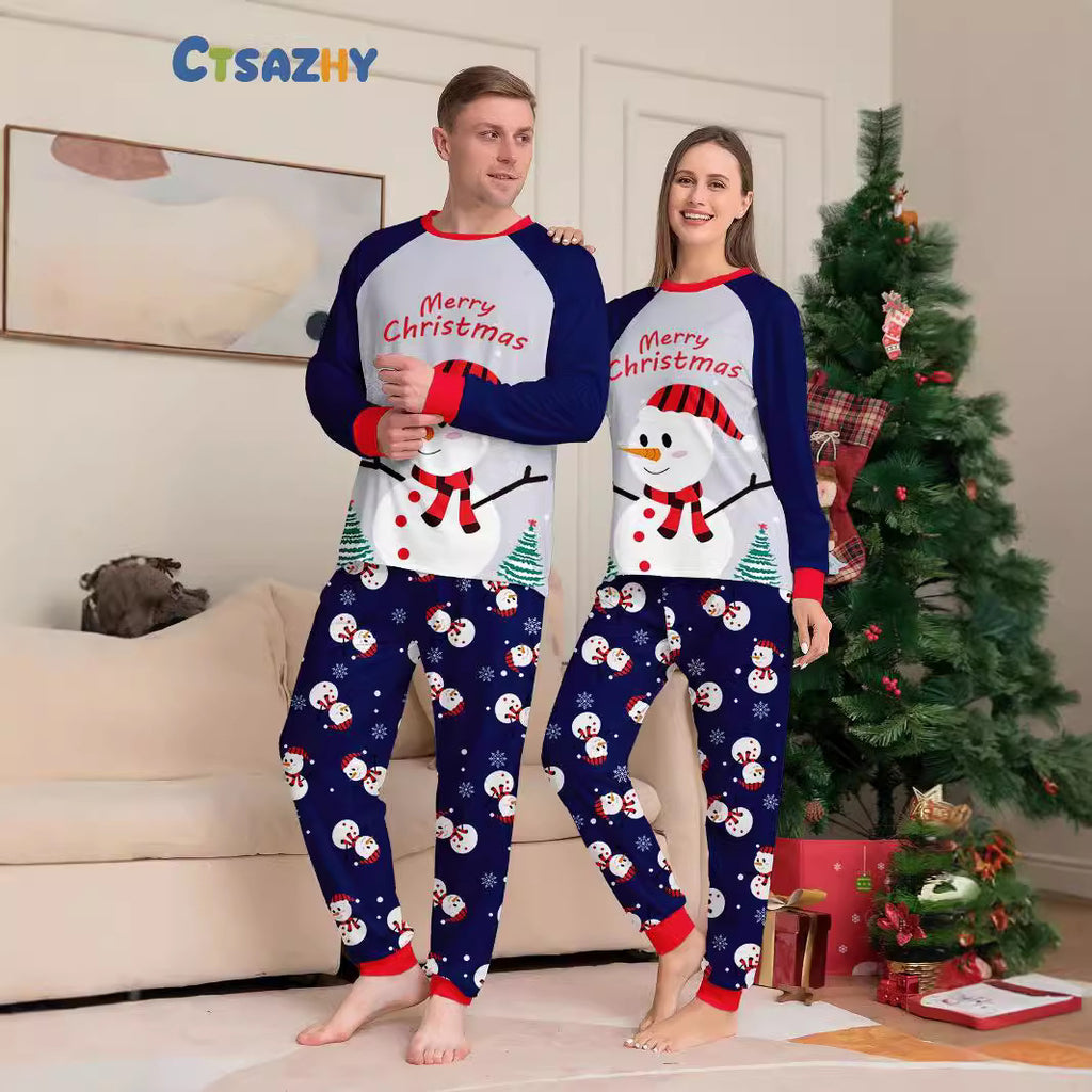 Christmas Family Matching Pajamas with Snowman, Snowflake, Letter Cartoon Print Home Wear Sleepwear