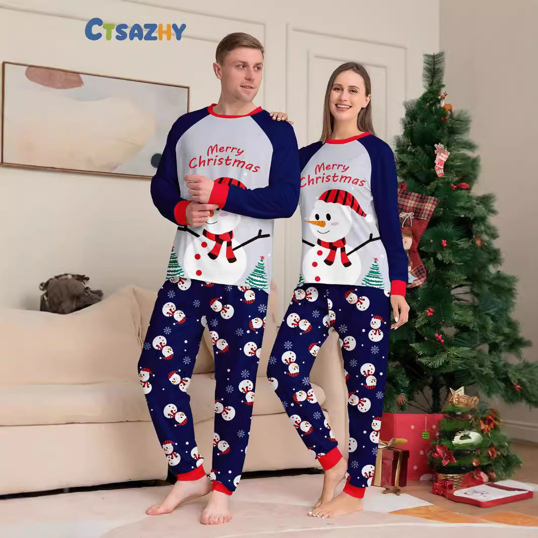 Christmas Family Matching Pajamas with Snowman, Snowflake, Letter Cartoon Print Home Wear Sleepwear