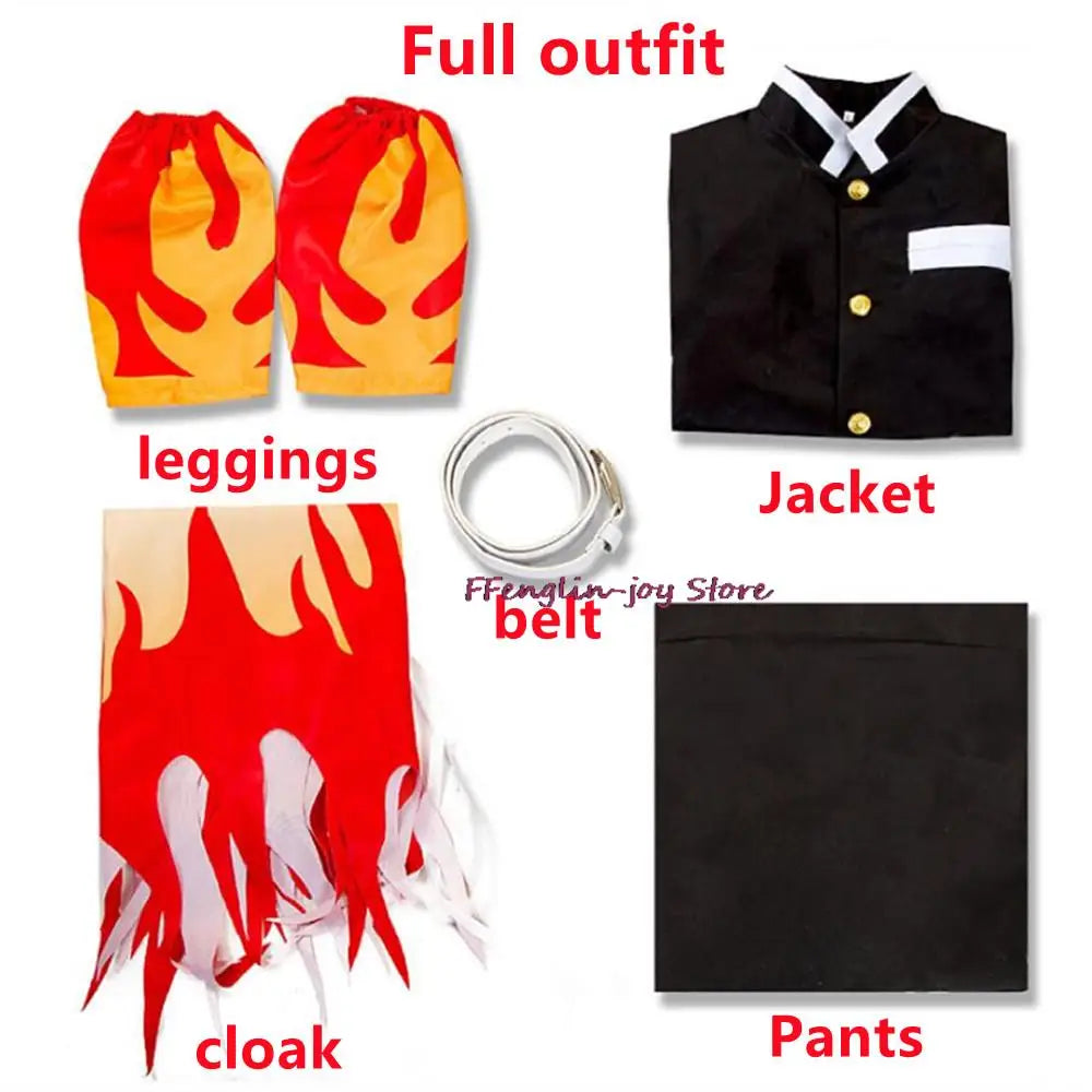 Demon Slayer Rengoku Kyojuro Cosplay Costume Kimono Uniform Adult Halloween
