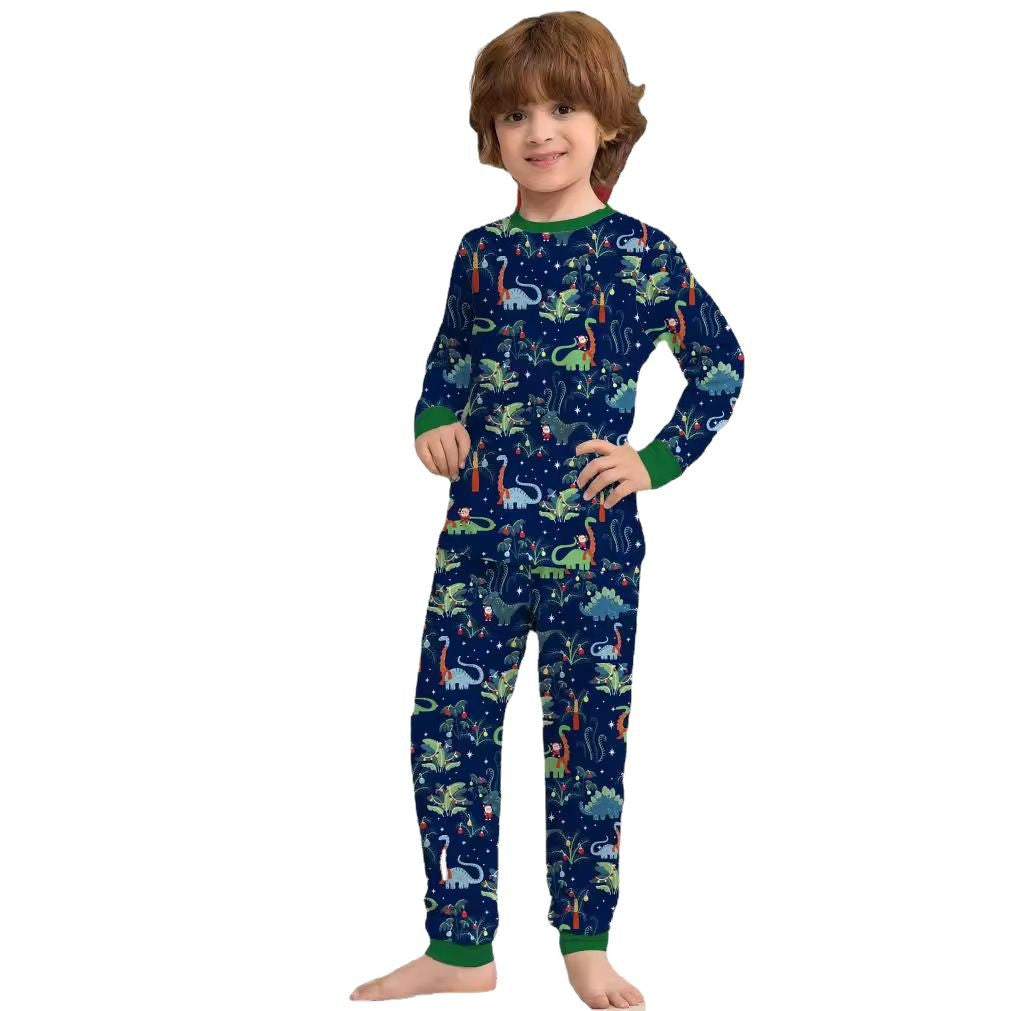 Cotton Printed Family Christmas Pajamas for Kids, Boys and Girls with Dog and Dinosaur Design