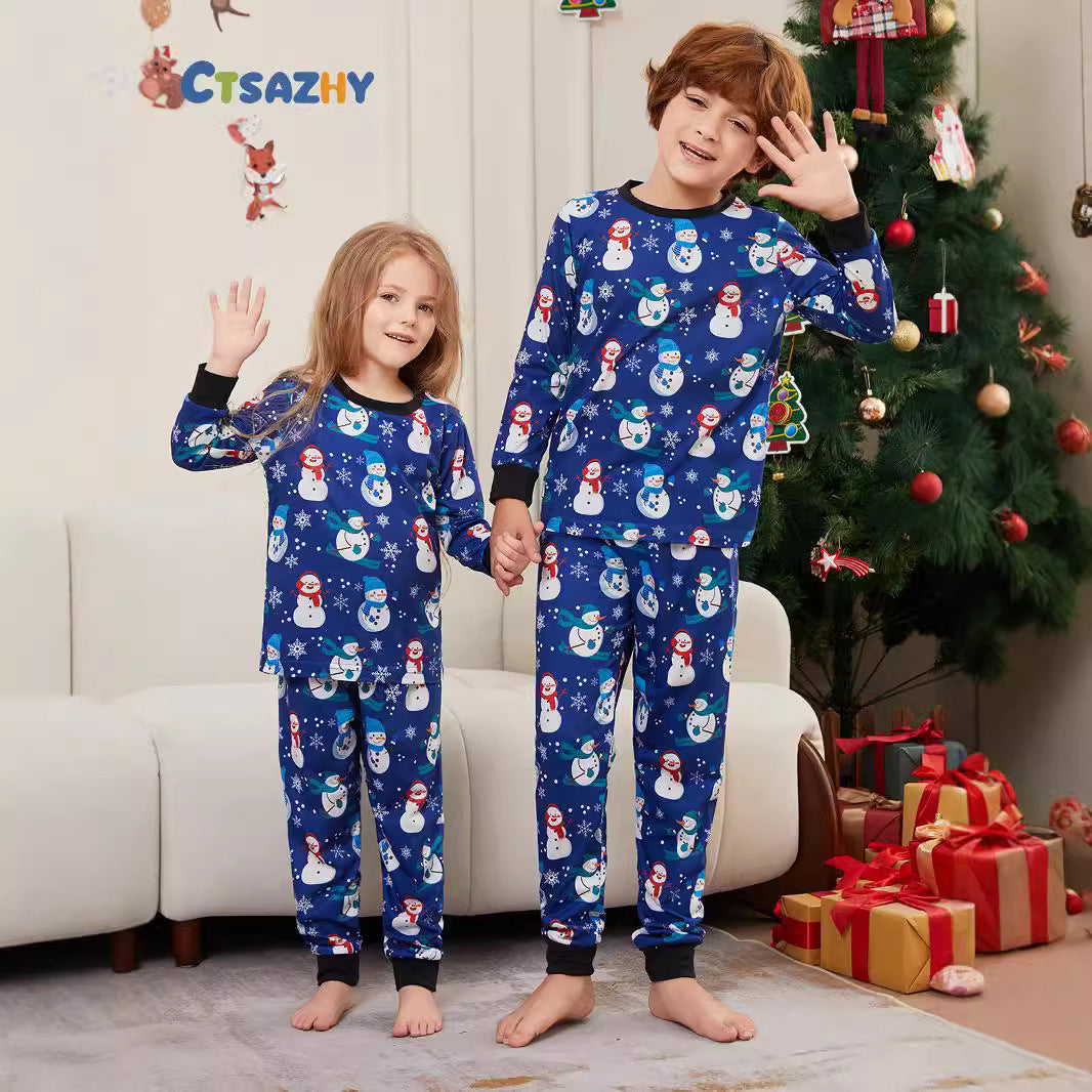 Christmas Snowman Snowflake Hat Plaid Christmas Family Matching Printed Pajamas