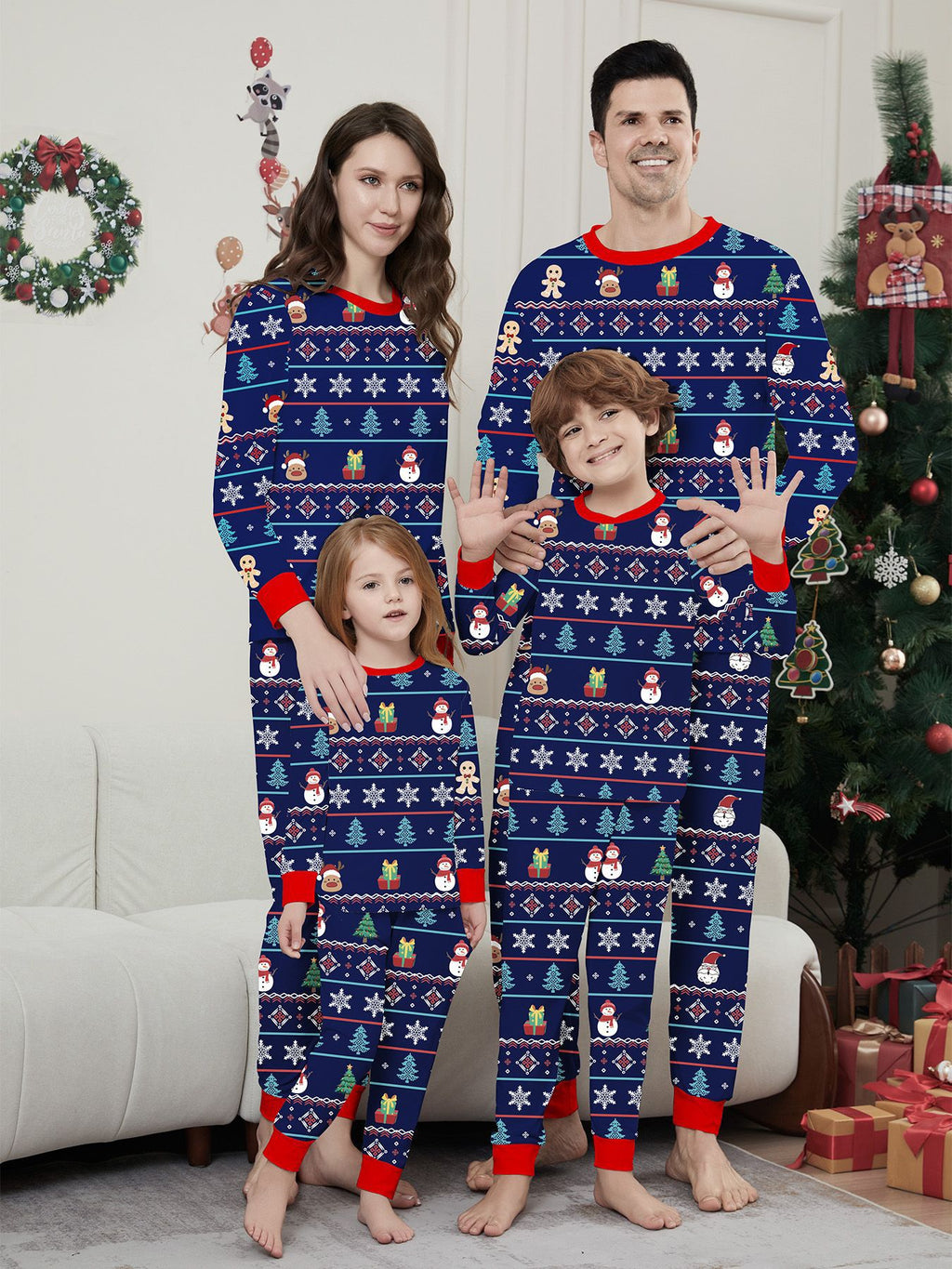 Christmas Snowman Snowflake Stripe Print Family Matching Pajamas Home Wear
