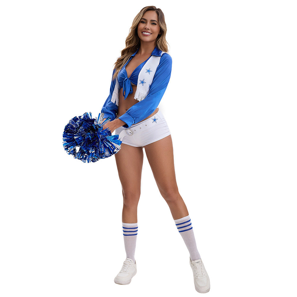 Blue Cheerleader Costume for Women, product photo 2 on a white background