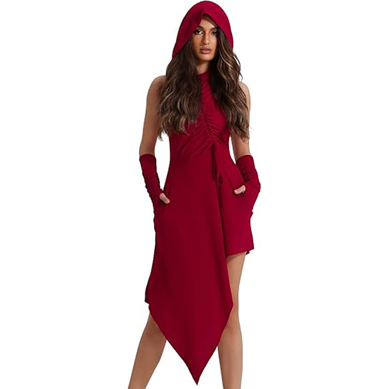 Medieval Hooded Gothic Steampunk Dress for Women, product photo 3 on a white background