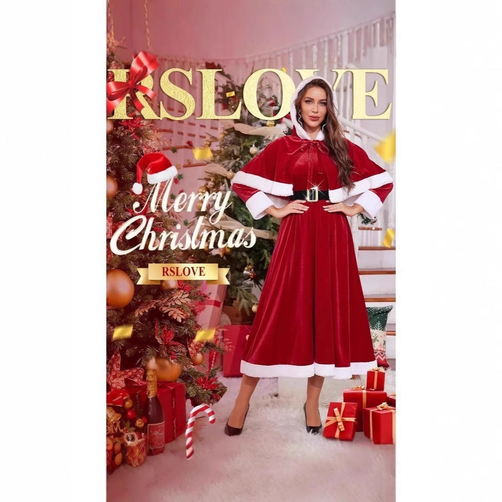 Christmas Theme Women's Hooded Long Dress Festival Party Performance