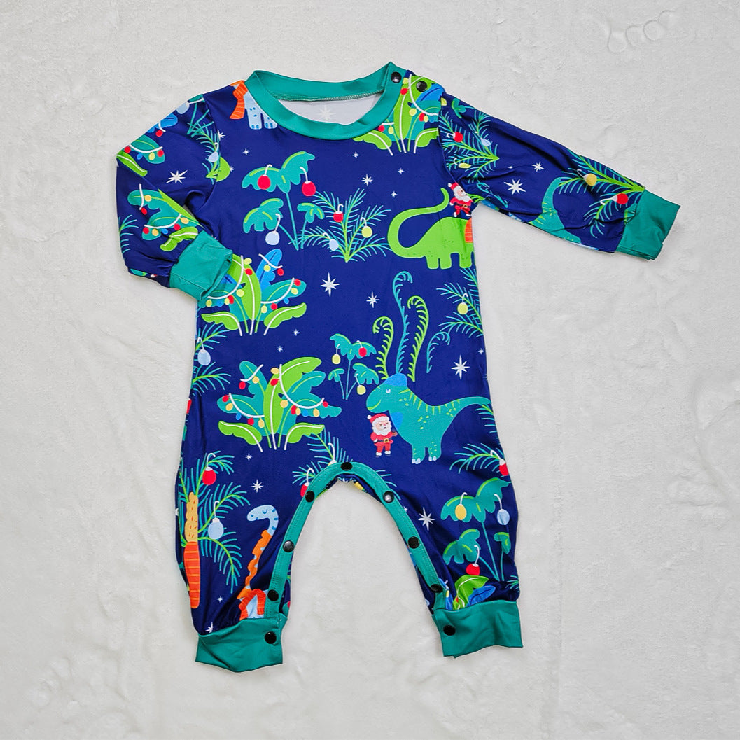 Cotton Printed Family Christmas Pajamas for Kids, Boys and Girls with Dog and Dinosaur Design