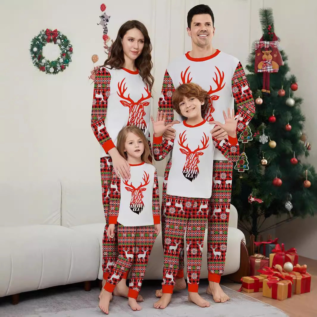 Christmas Deer Letter Snowflake Print Matching Family Pajamas Sleepwear European and American Style