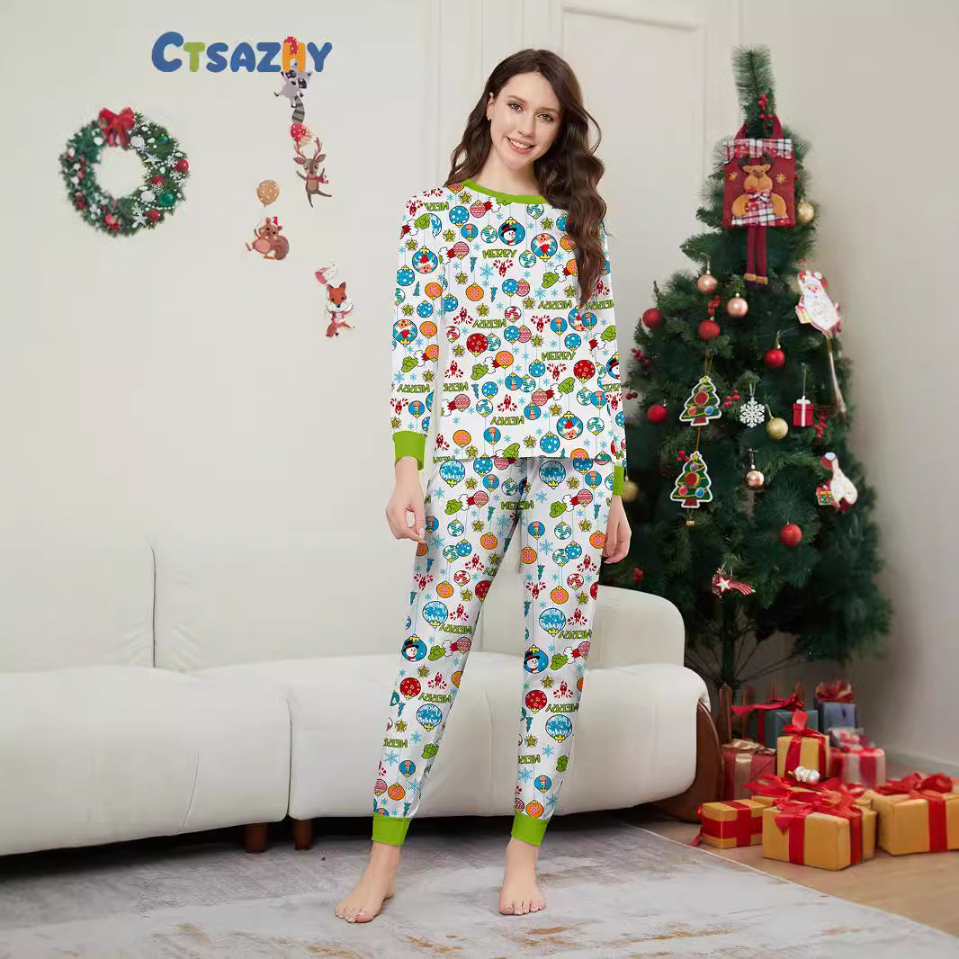 Christmas Deer Snowman Snowflake Print Family Pajamas Sleepwear