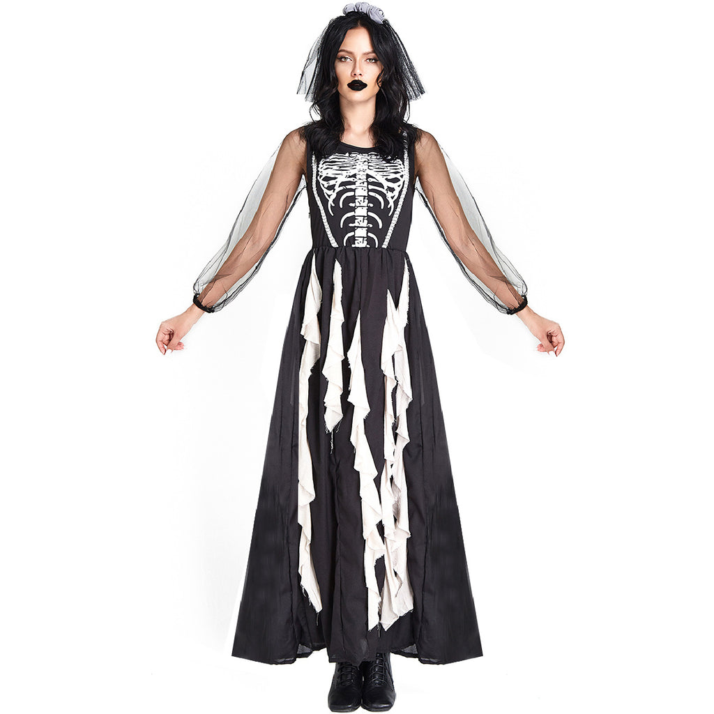 Skeleton Ghost Bride Costume Women Vampire Halloween Cosplay Dress