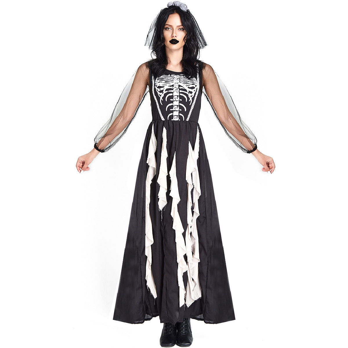 Skeleton Ghost Bride Costume Women Vampire Halloween Cosplay Dress