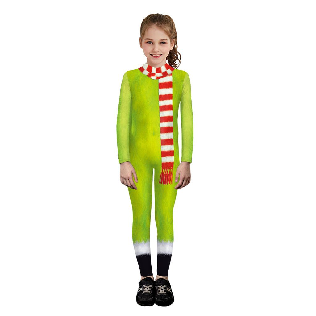 Children's Christmas performance costume cosplay with green fur monsters