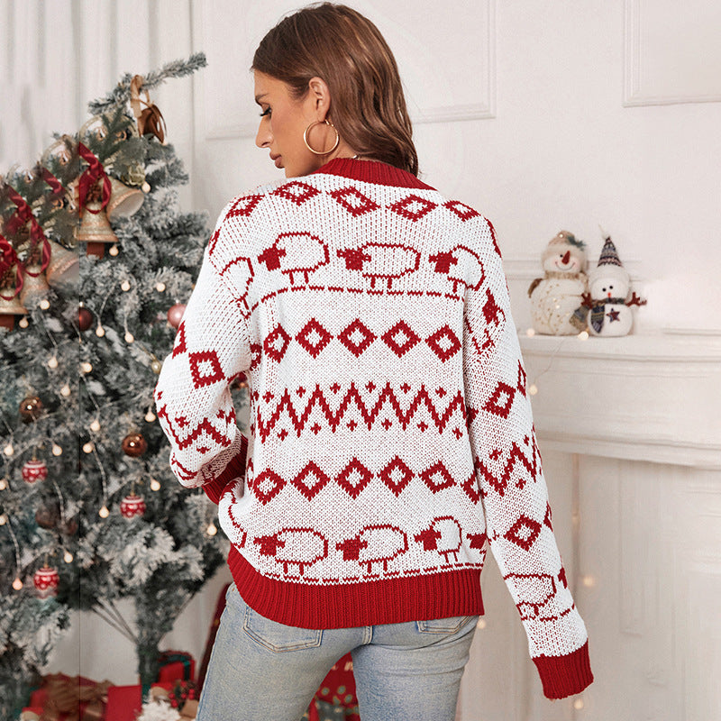 Knitted long sleeved round neck Christmas sweater