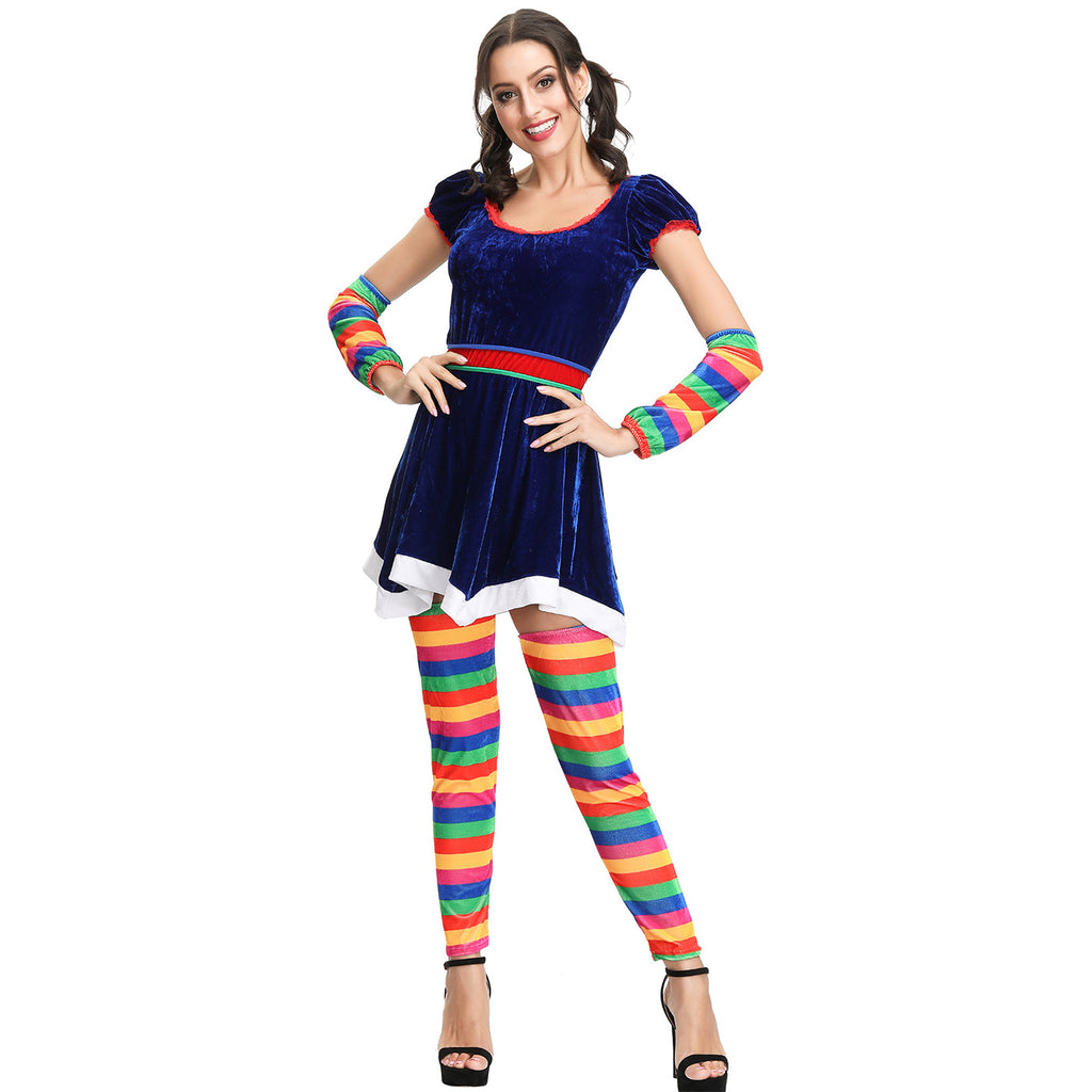 Rainbow Striped Clown Costume for Women, product photo 2 on a white background