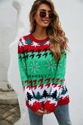 Christmas sweater with Christmas tree print pullover sweater