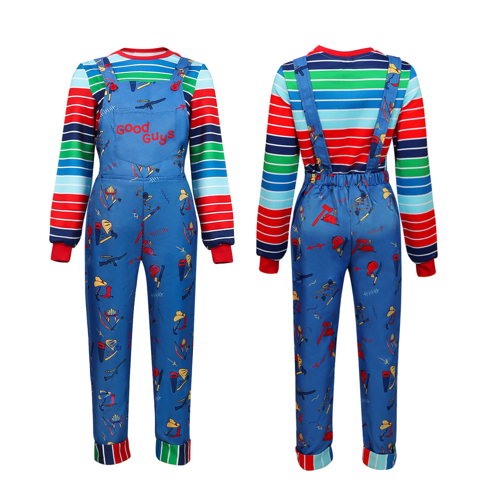 Killer Doll Couple Overalls Costume for Adults, product photo 3 on a white background
