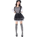 Striped Mime Clown Costume for Women, product photo 2 on a white background