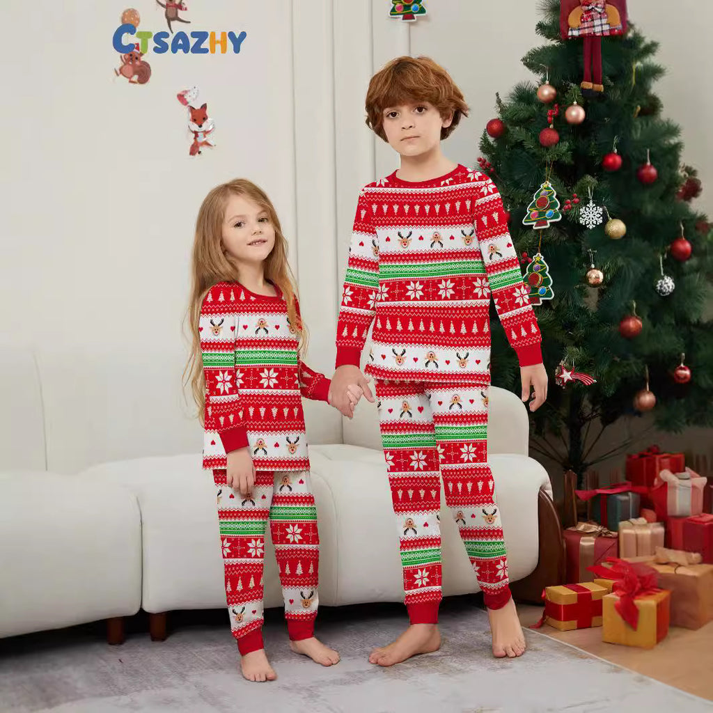 Christmas Deer Snowflake Stripe Printed Matching Family Pajamas Sleepwear