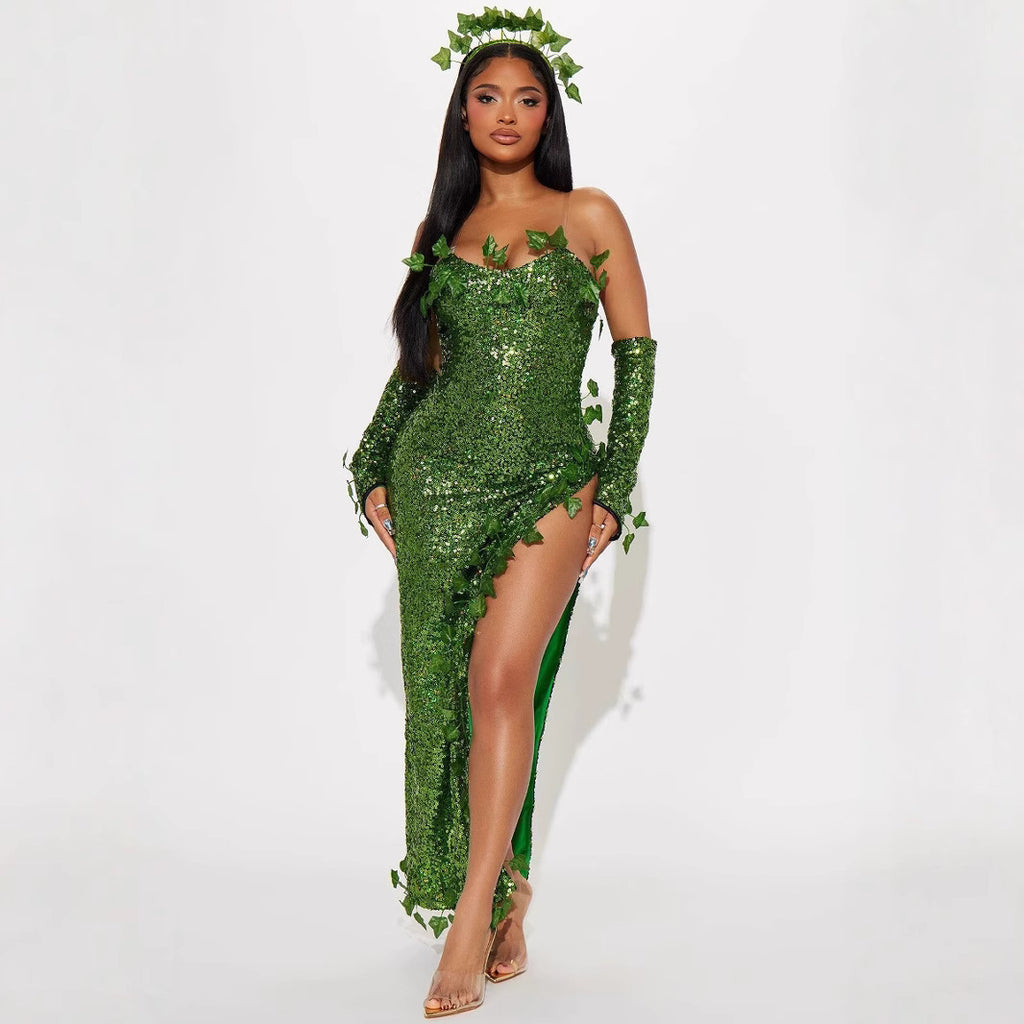 Leaf Sequin Dance Costume Women Dress Halloween Cosplay Green – photo 4