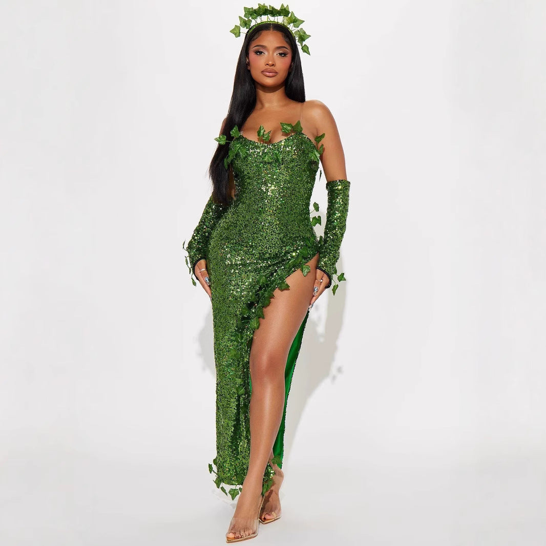 Leaf Sequin Dance Costume Women Dress Halloween Cosplay Green – photo 4