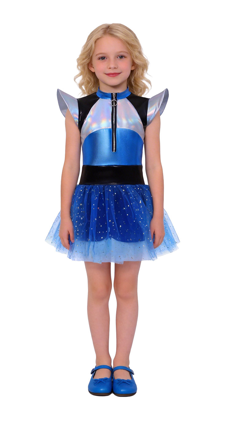 Alien Robot Cheerleader Tulle Skirt Costume for Girls, product photo 5 on a white background