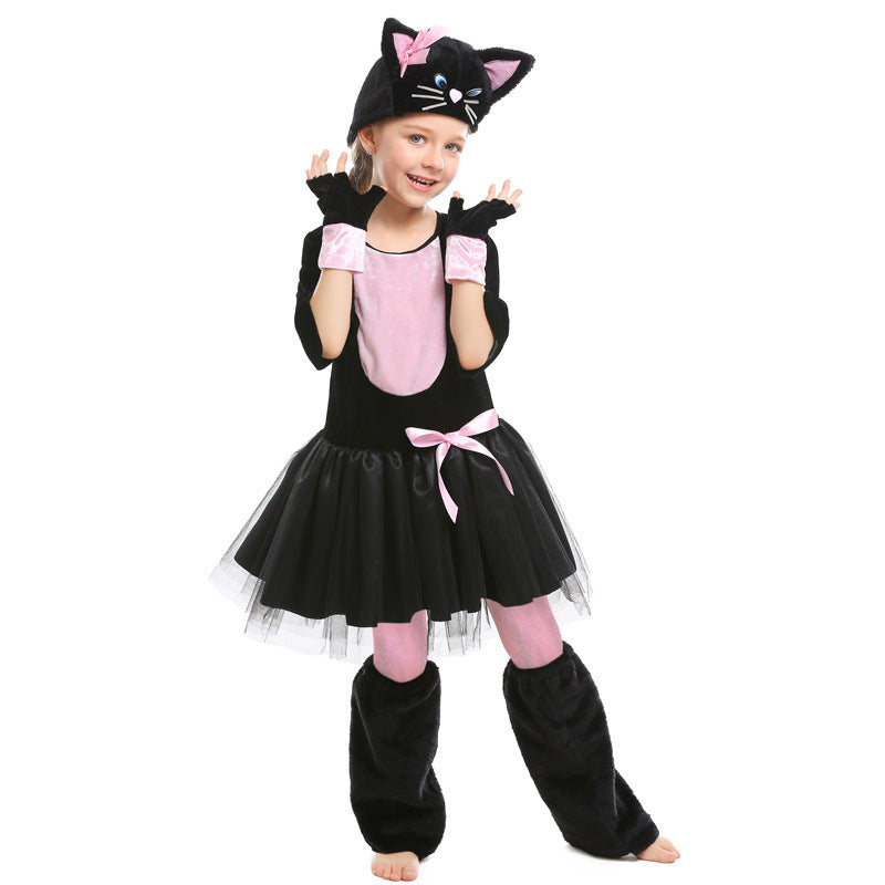 Black Pink Cat Animal Costume for Girls, product photo 3 on a white background