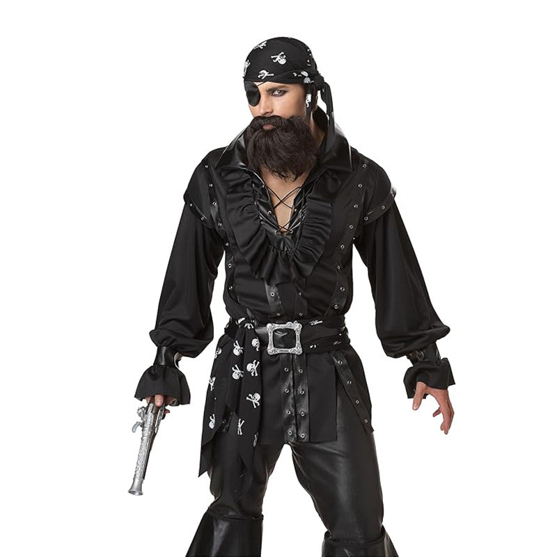 Caribbean Pirate Costume for Men, front view on a white background