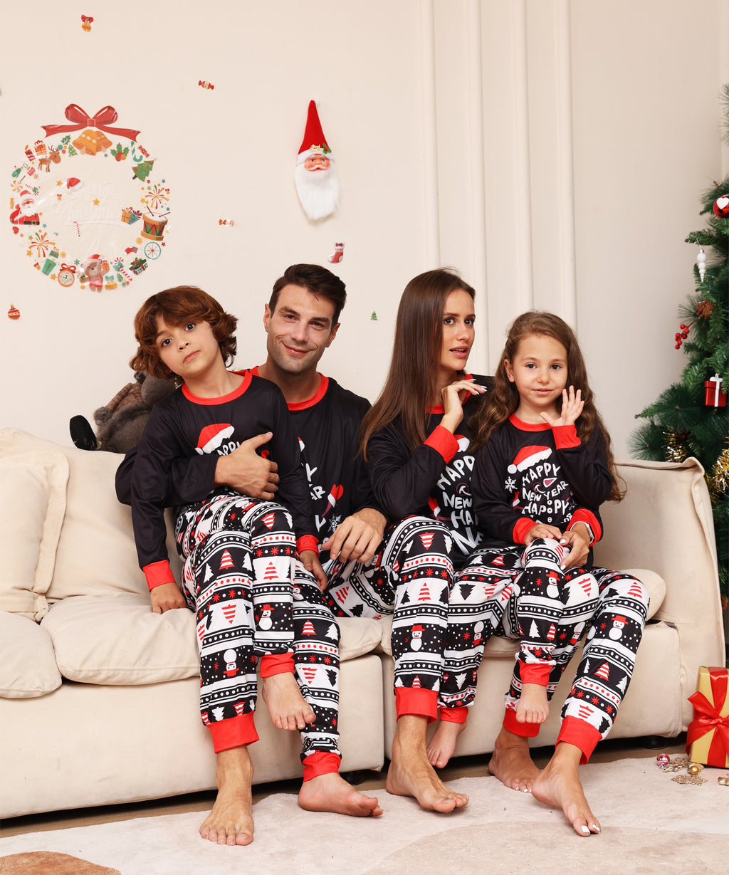 Christmas Family Matching Pajamas, Letter Cartoon Snowflake Print,
