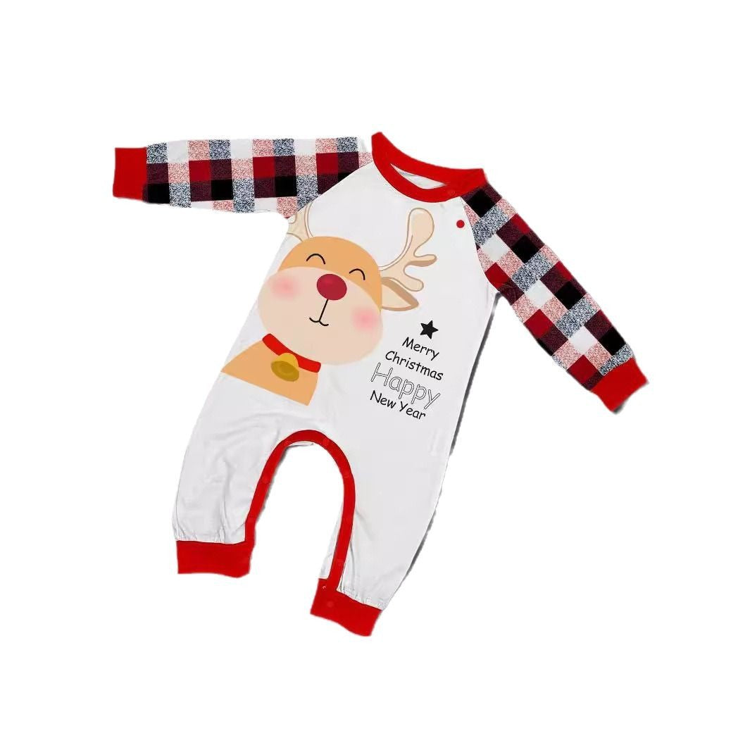 Christmas Santa Claus Deer Letter Plaid Printed Family Matching Pajamas