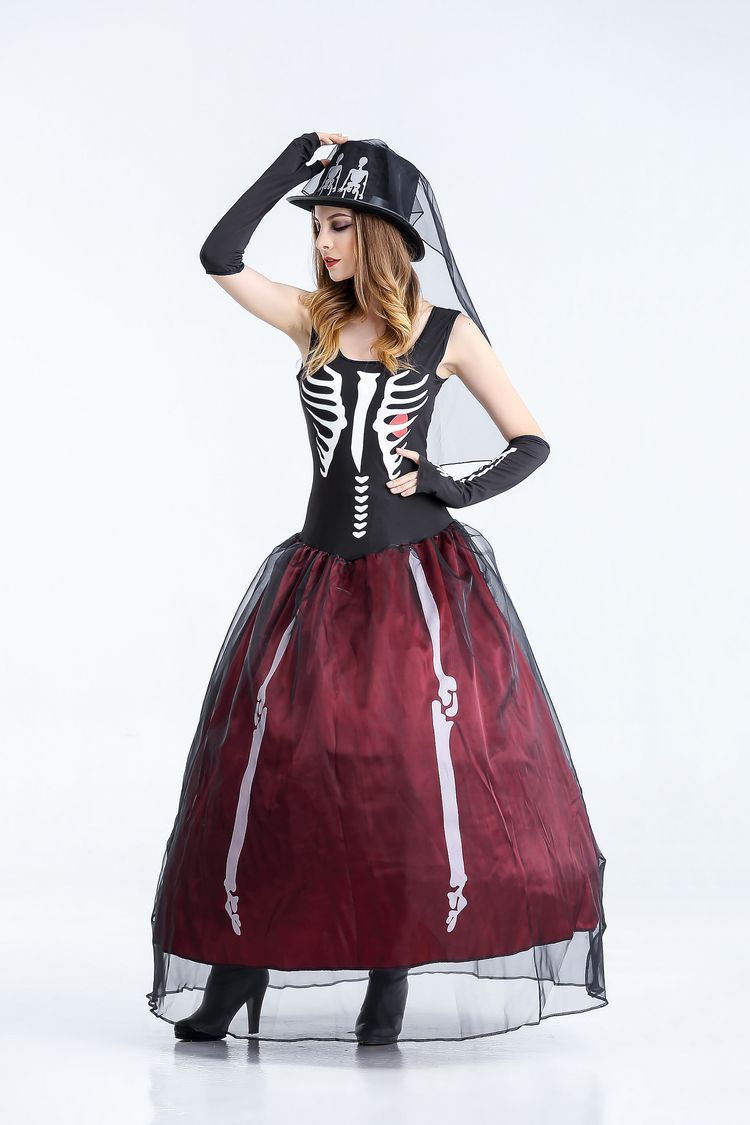 Skeleton Mummy Zombie Bride Costume for Women, product photo 2 on a white background