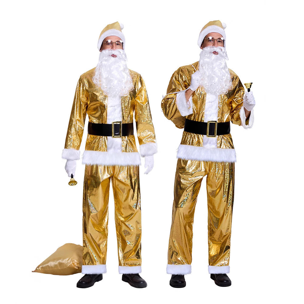 Santa Claus Costume Men Adult Gold Christmas Suit Holiday Party Outfit