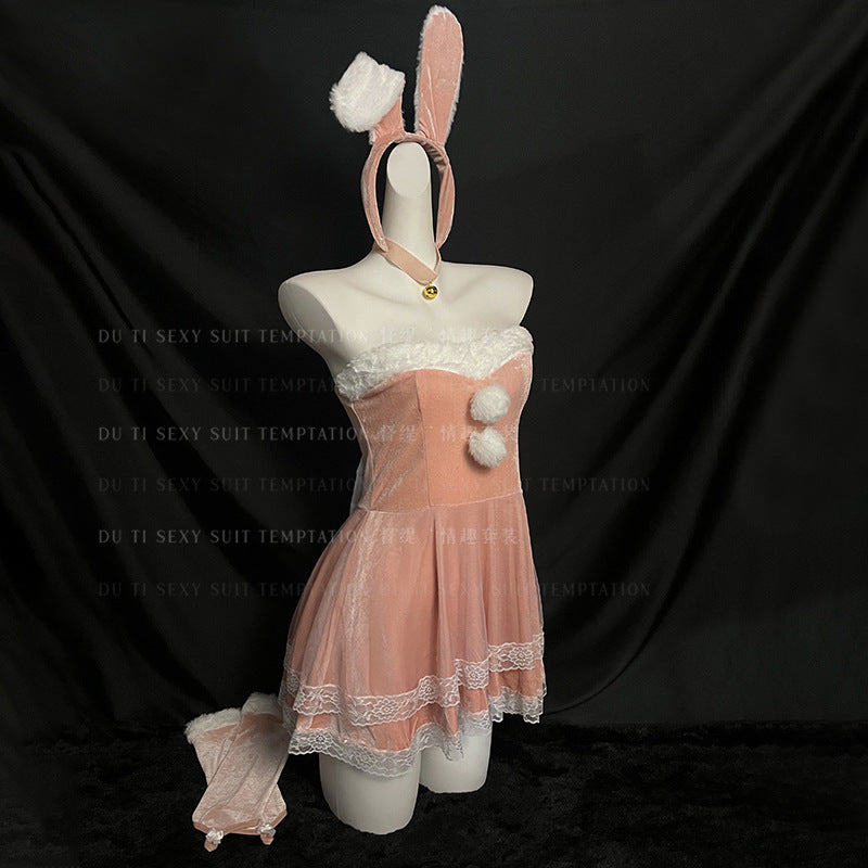Christmas Bunny Costume Women Adult Velvet Dress Holiday Stage Outfit – photo 3