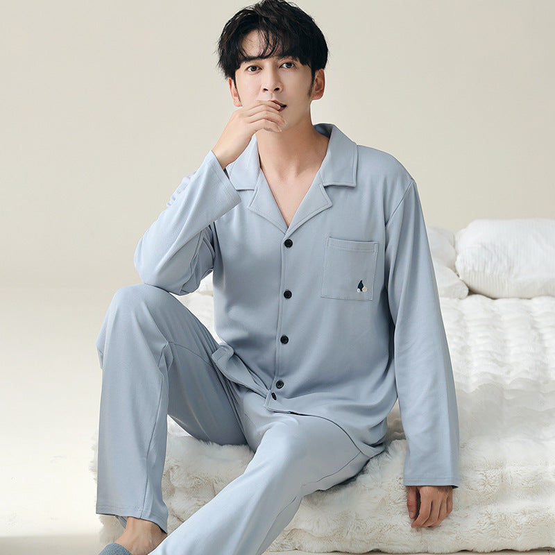 Long sleeved cardigan home wear men's pajamas set