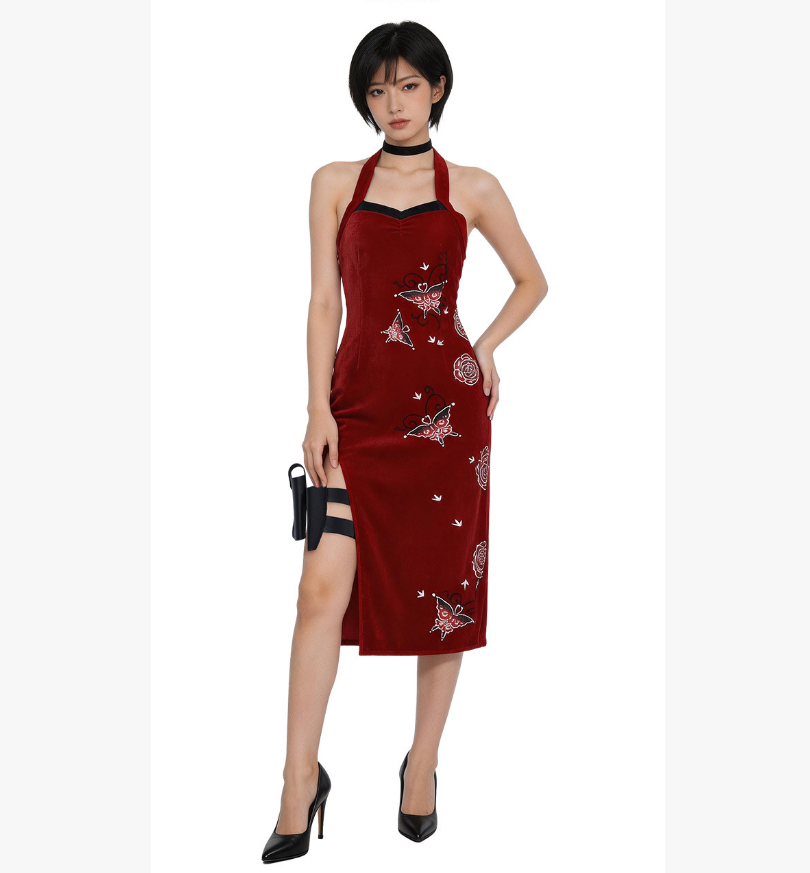 Resident Evil Ada Wong Red Qipao Dress Cosplay Women Adult Halloween