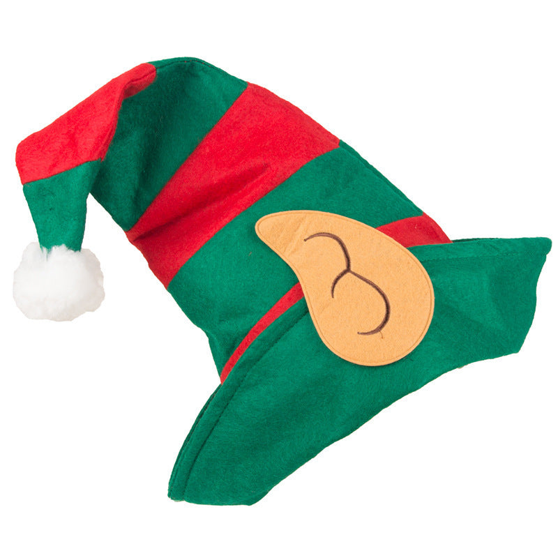 Christmas Hat Clown Hat with Ears Red and Green Striped Hat Christmas Party Decoration Non-Woven Children's Elf Hat