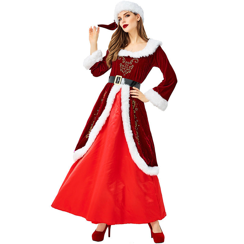 Christmas Queen Costume Wine Red Long Dress Parent Child Matching Holiday