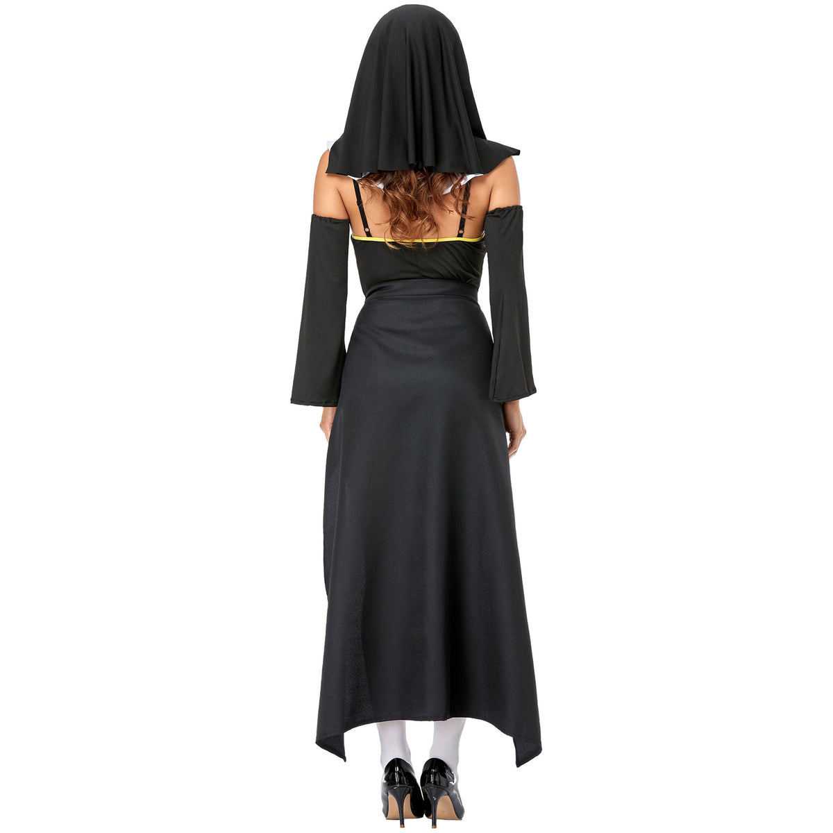 Nun Costume Women Halloween Cosplay Role Play Black Habit Dress