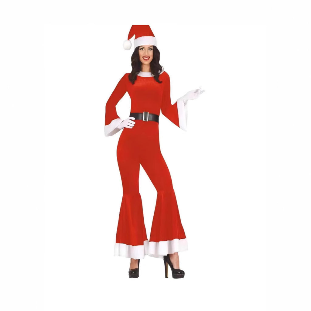 Santa Elf Costume Women Adult Christmas Holiday Outfit Flared Pants