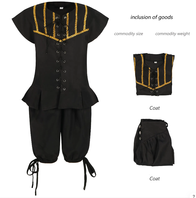Caribbean Pirate Costume for Girls and Boys, product photo 2 on a white background