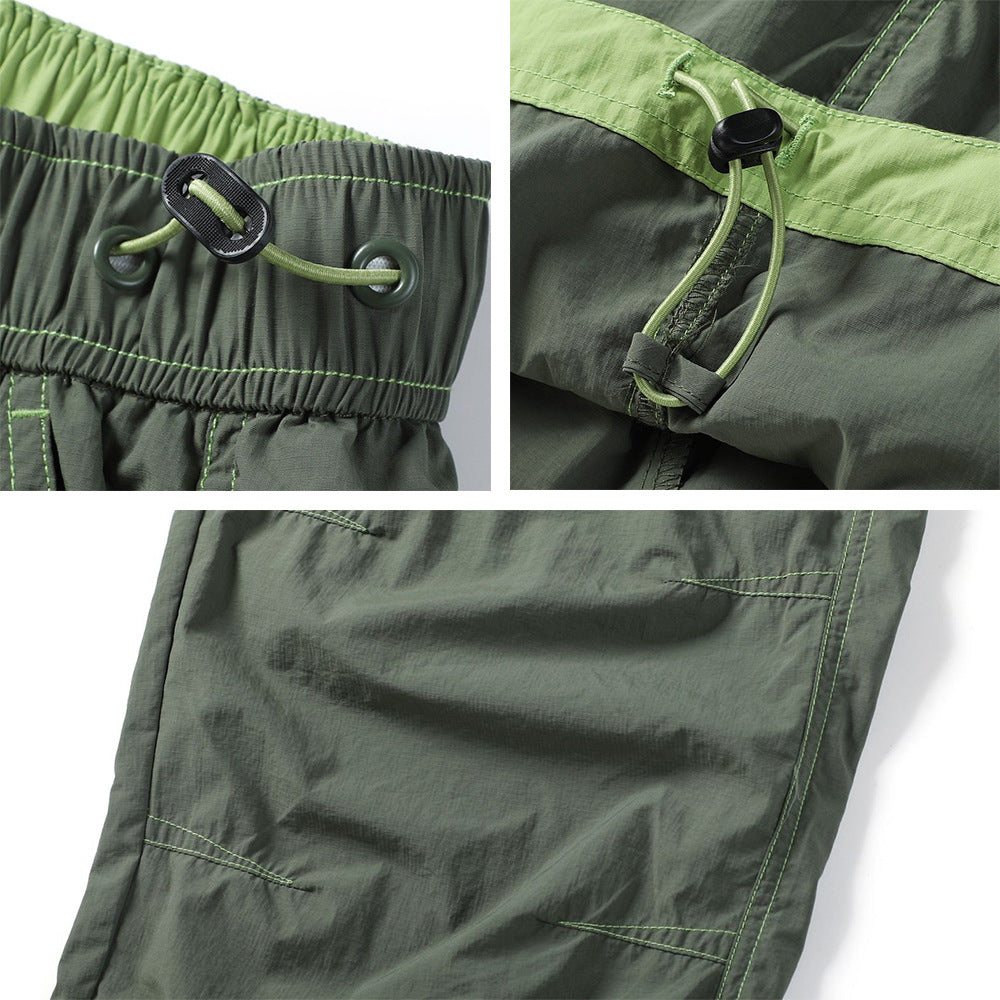 Streetwear Techwear Straight Leg Cargo Pants for Men with Pleated Design Contrast Stitching Multi-Pocket Casual Trousers