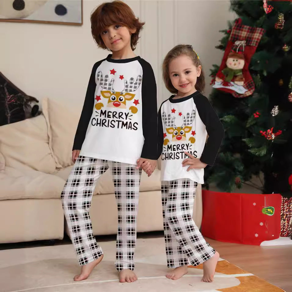 Deer Letter Plaid Christmas Family Matching Printed Home Wear Pajamas