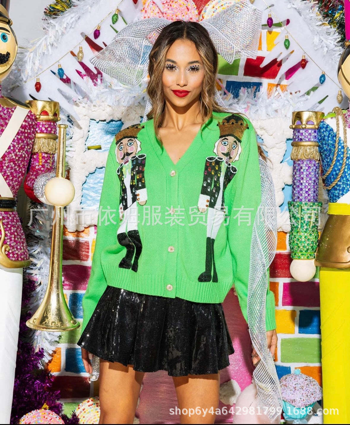 Christmas Nutcracker Sequin Women's Sweater Casual Knit Cardigan